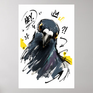 Póster Oye retrato de paloma descarada: Ave dibujada a ma