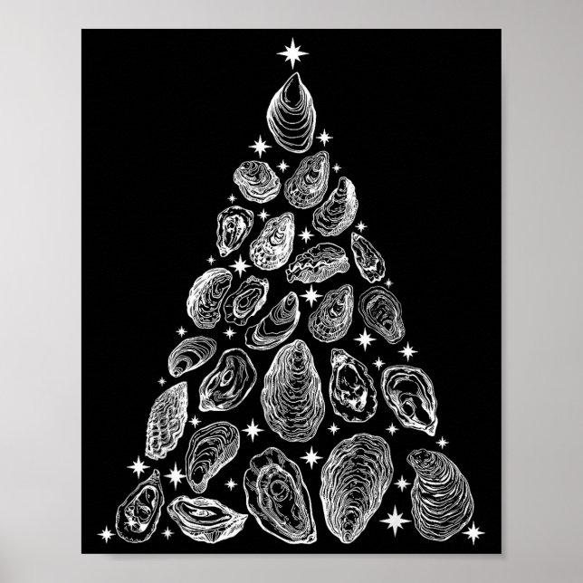 Póster Oyster Christmas Tree Seafood Shellfish Holiday Be (Frente)