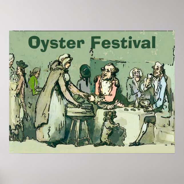 Póster Oyster Fest. Mujer, vende estilo de cosecha de ost (Frente)