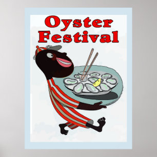 Póster Oyster Festival, camarero vintage