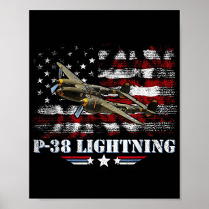 Póster P-38 Lightning P38 Ww2 Aircraft Fighter Jet Pilot