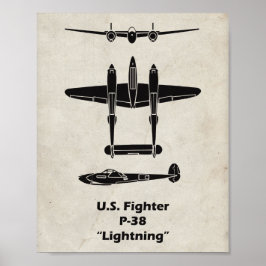 Póster P-38 Poster del avión Lightning WII