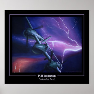 Póster P-38 Poster del diablo Lightning Fork-Tail