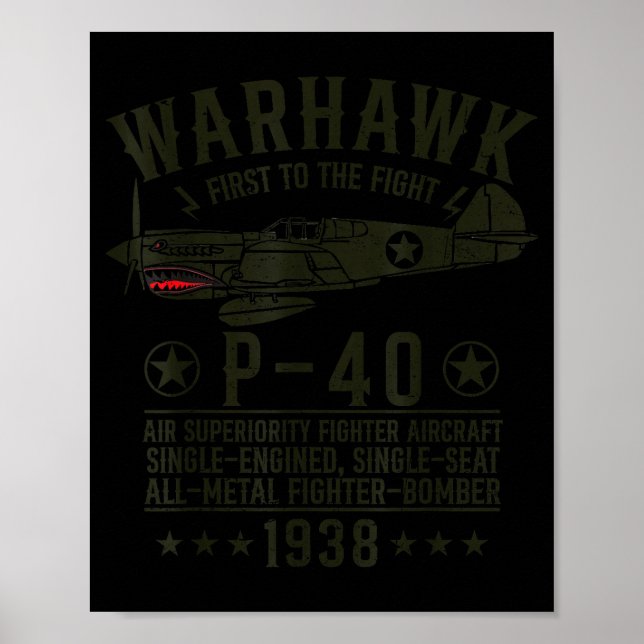Póster P-40 Warhawk Ww2 Fighter Aircraft First To The Fig (Frente)