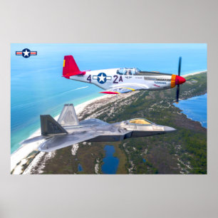 Póster P-51B MUSTANG y F-22A RAPTOR