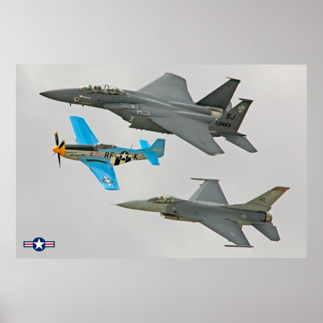 Póster P-51D, F-16C y F-15E (Frente)