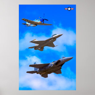 Póster P-51D, F-16C y F-15E