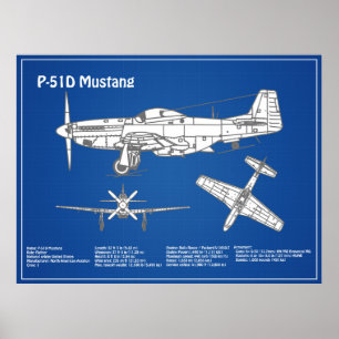 Póster P-51D Mustang - Plano aéreo ABD