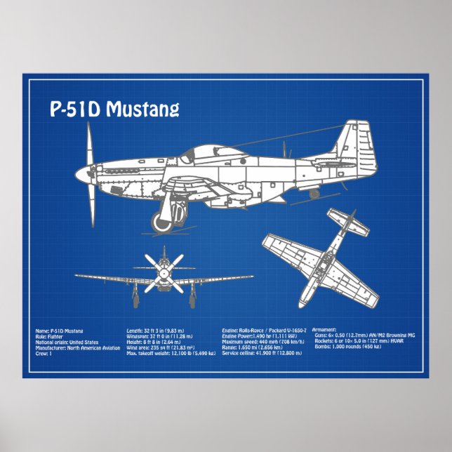Póster P-51D Mustang - Plano aéreo ABD (Frente)