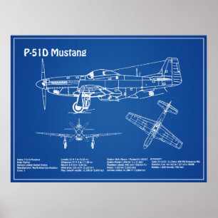 Póster P-51D Mustang - Plano aéreo AD