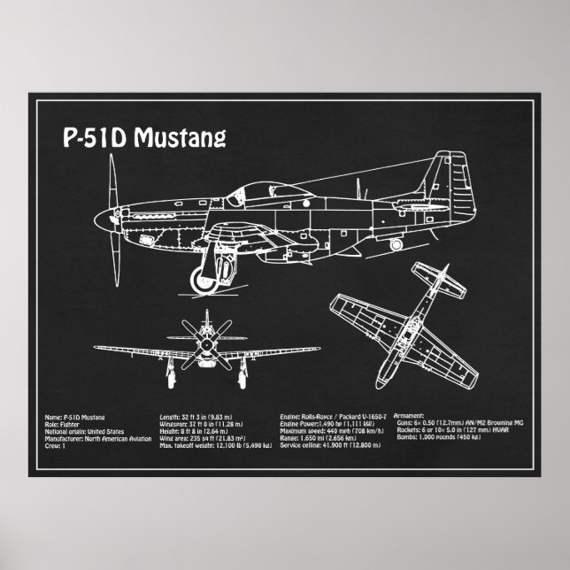 Póster P-51D Mustang - Plano aéreo PD (Frente)