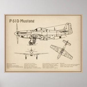 Póster P-51D Mustang - Plano aéreo SD
