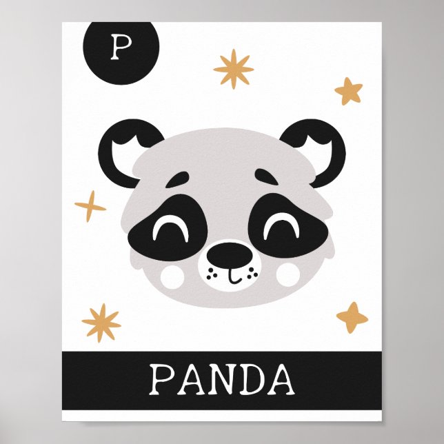 Póster P es para Panda, Nursery, Bedroom, Kids Wall Art (Frente)