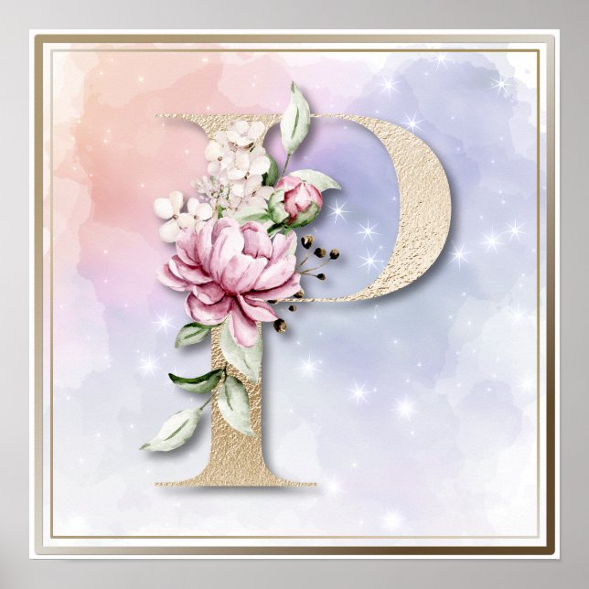 Póster P Monograma Burgundy Poster Floral (Frente)