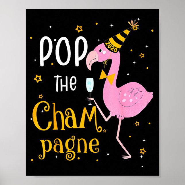 Póster P The Champagne It's New Year! Funny Flamingo Drin (Frente)