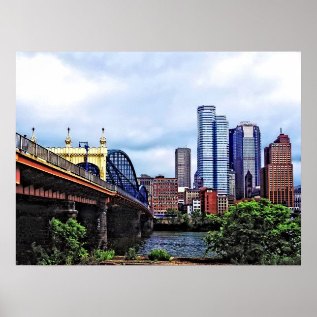 Póster PA - Pittsburgh Skyline By Smithfield St Bridge (Frente)