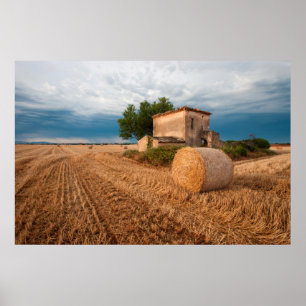 Póster Paca de heno en campo de Provenza