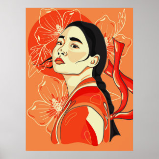 Póster Pachinko. Retrato de mujer coreana. Símbolo de lib