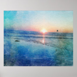 Póster Pacific Beach Sunset Watercolor