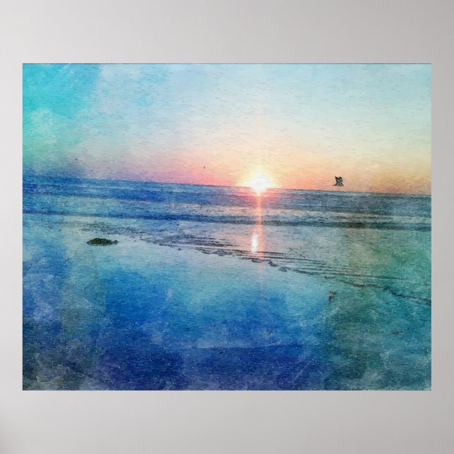 Póster Pacific Beach Sunset Watercolor (Frente)