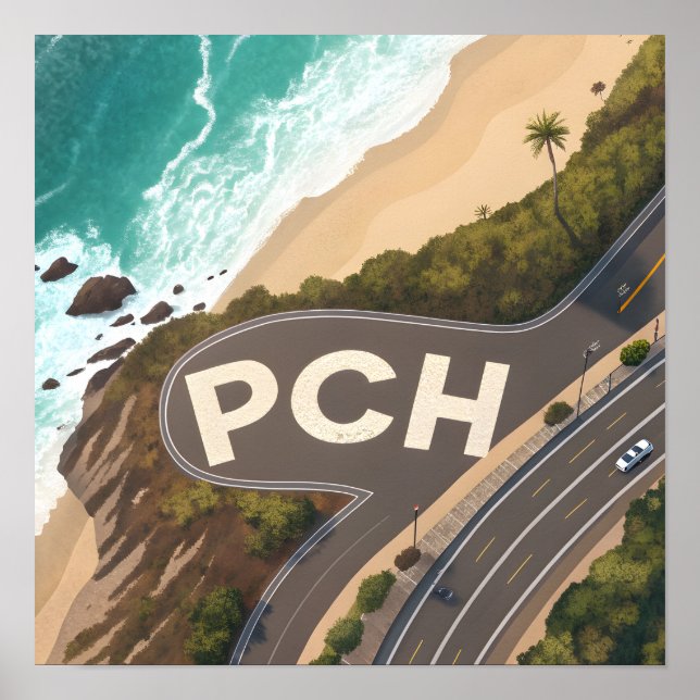 Póster Pacific Coast Highway Aerial Travel Art (Frente)