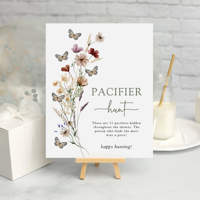 Póster Pacificador de Flor Verde (Sage Green Wildflower Pacifier  Hunt Game Poster with Butterflies by Painted Paperie
)
