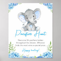 Pacificador Hunt Blue Boy Elephant Baby Shower Pea