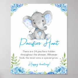 Póster Pacificador Hunt Blue Boy Elephant Baby Shower Pea