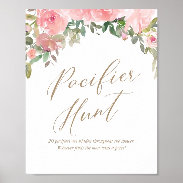 Póster Pacificador Hunt Pink Floral Baby Shower Poster (Frente)