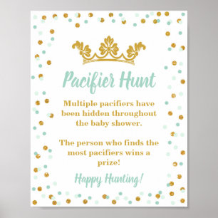 Póster Pacifier Hunt Baby Shower Game Rótulo Royal Mint