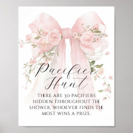 Póster Pacifier Hunt Floral Bow Girl Baby Shower Game