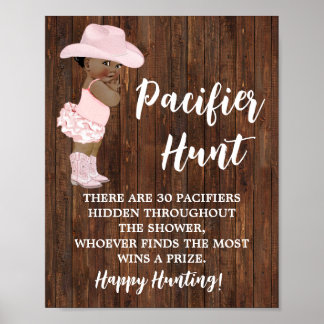 Póster Pacifier Hunt Game AA Cowgirl Baby Shower Rótulo