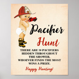 Póster Pacifier Hunt Game Little Firefighter Baby Shower