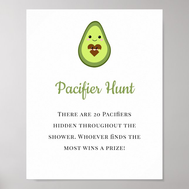 Póster Pacifier Hunt Game Rótulo Aguacate Fiesta Baby Sho (Frente)