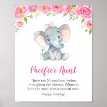 Pacifier Hunt Game Rótulo Elephant Baby Shower Chi