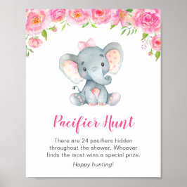 Póster Pacifier Hunt Game Rótulo Elephant Baby Shower Chi