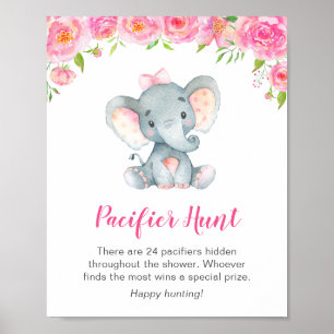 Póster Pacifier Hunt Game Rótulo Elephant Baby Shower Chi