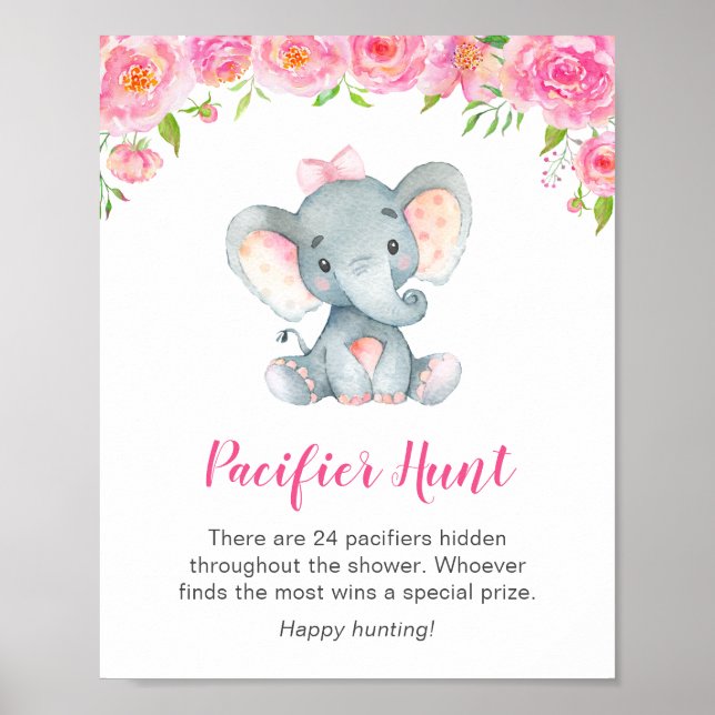 Póster Pacifier Hunt Game Rótulo Elephant Baby Shower Chi (Frente)