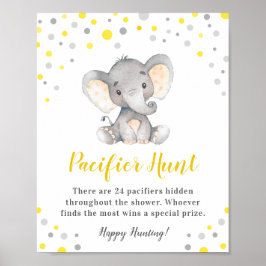 Póster Pacifier Hunt Game Yellow Dot Elephant Baby Shower