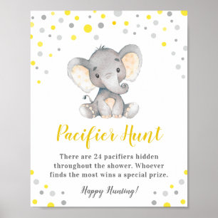 Póster Pacifier Hunt Game Yellow Dot Elephant Baby Shower