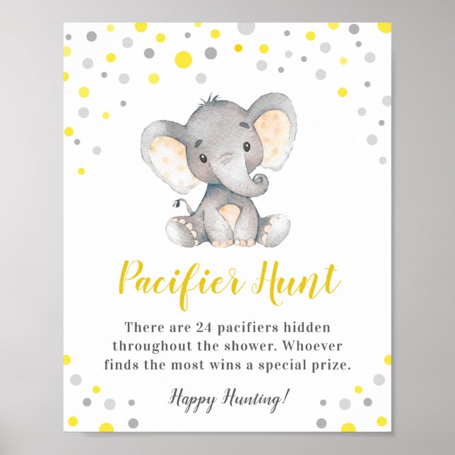 Póster Pacifier Hunt Game Yellow Dot Elephant Baby Shower (Frente)
