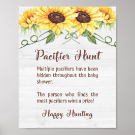 Póster PACIFIER HUNT Sunflower Baby Shower Game Sign