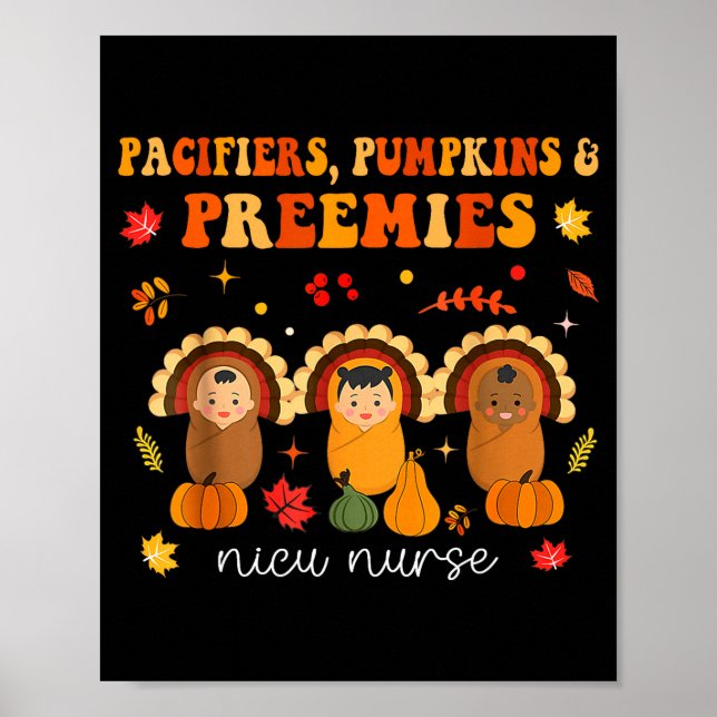Póster Pacifiers Pumpkins Preemies Nicu Nurse Gift  (Frente)