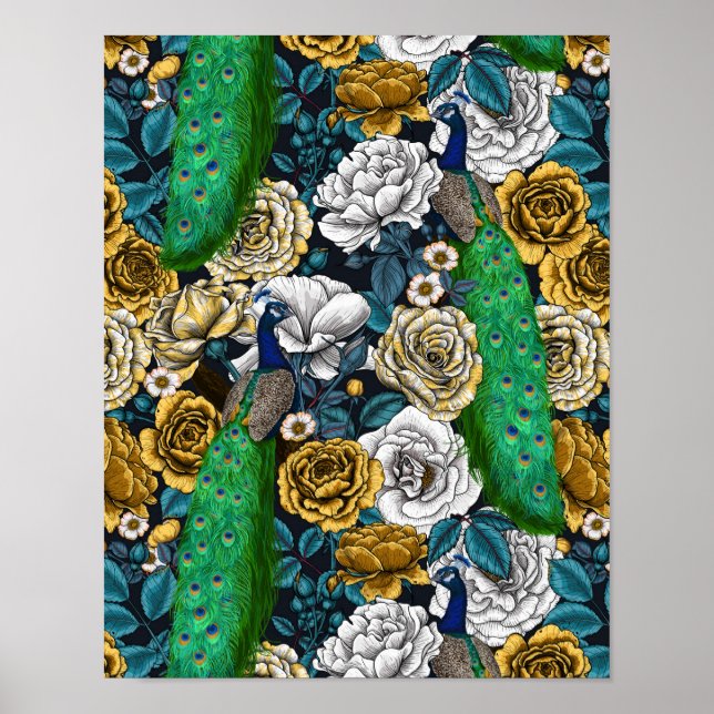 Póster Pacocas en el jardín rosa 3 (Frente)