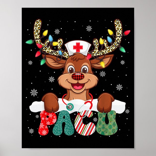 Póster Pacu Nurse Reindeer Nurse Hat Christmas Light Wome (Frente)