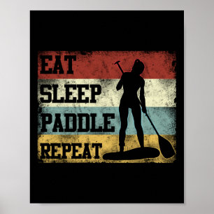 Póster Paddle Comer Sleep Sup Repetir Chica Retro