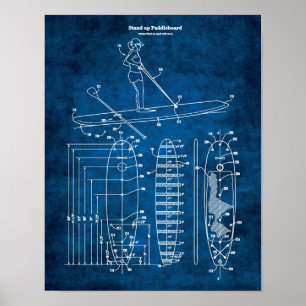 Póster Paddleboard Blueprint Patent Lakehouse Decent
