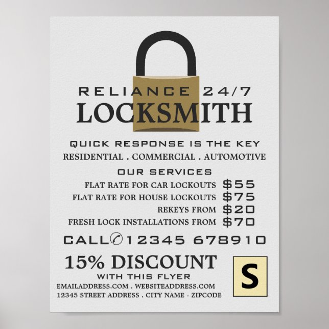 Póster Padlock moderno, publicidad locksmith (Frente)