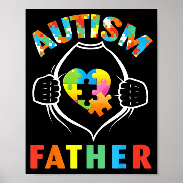 Póster Padre Autismo Superhéroe Rompecabezas Corazón Conc (Frente)