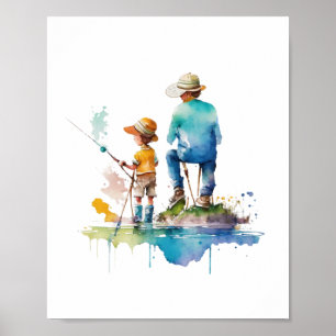 Póster Padre e hijo acuarela Ilustracion Ai Art